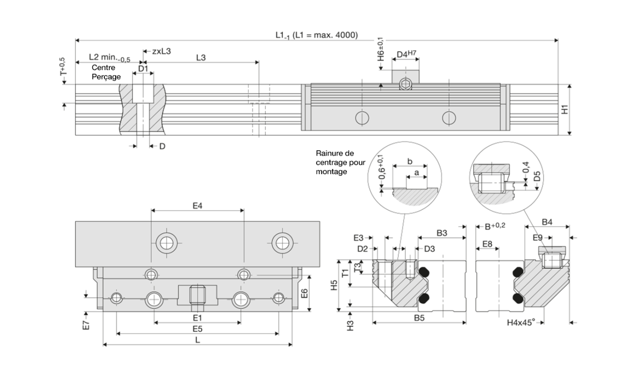 Paire de rails simples  FDC inoxydable
