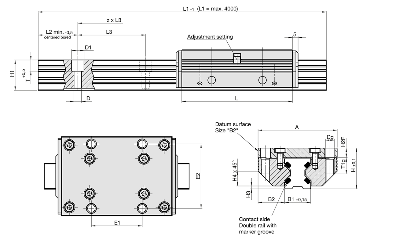 Profile rail with carriage: Non magnetic, type FDD
