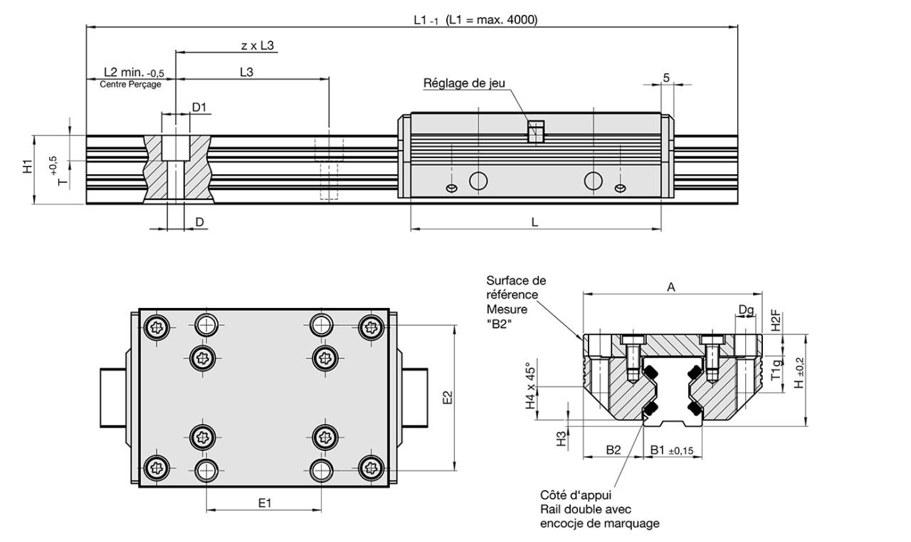 Rail double avec cassette: FDG anticorrosion Low cost